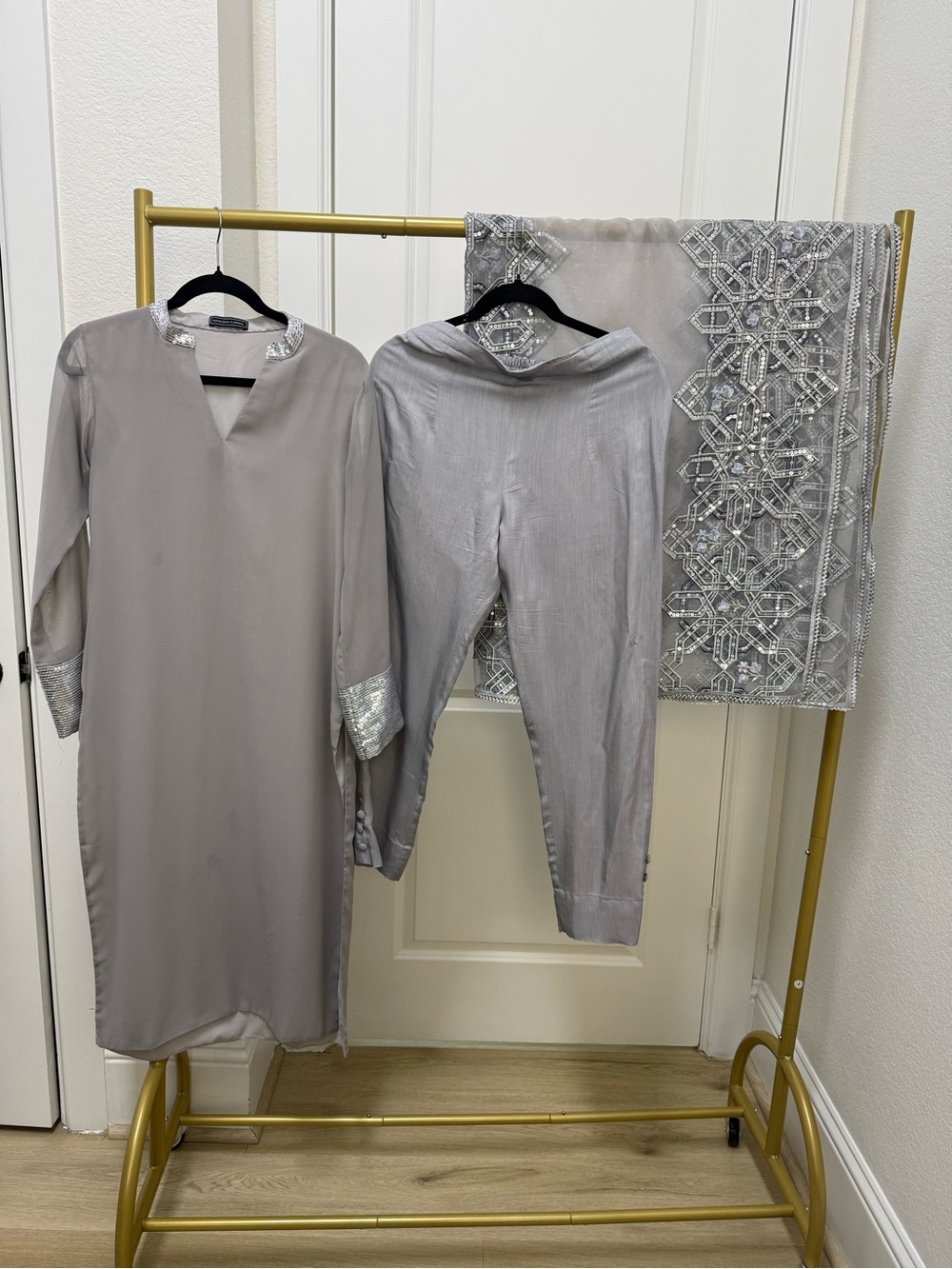 3 pcs Silver and Gray Pakistani designer outfit Natasha Kamal